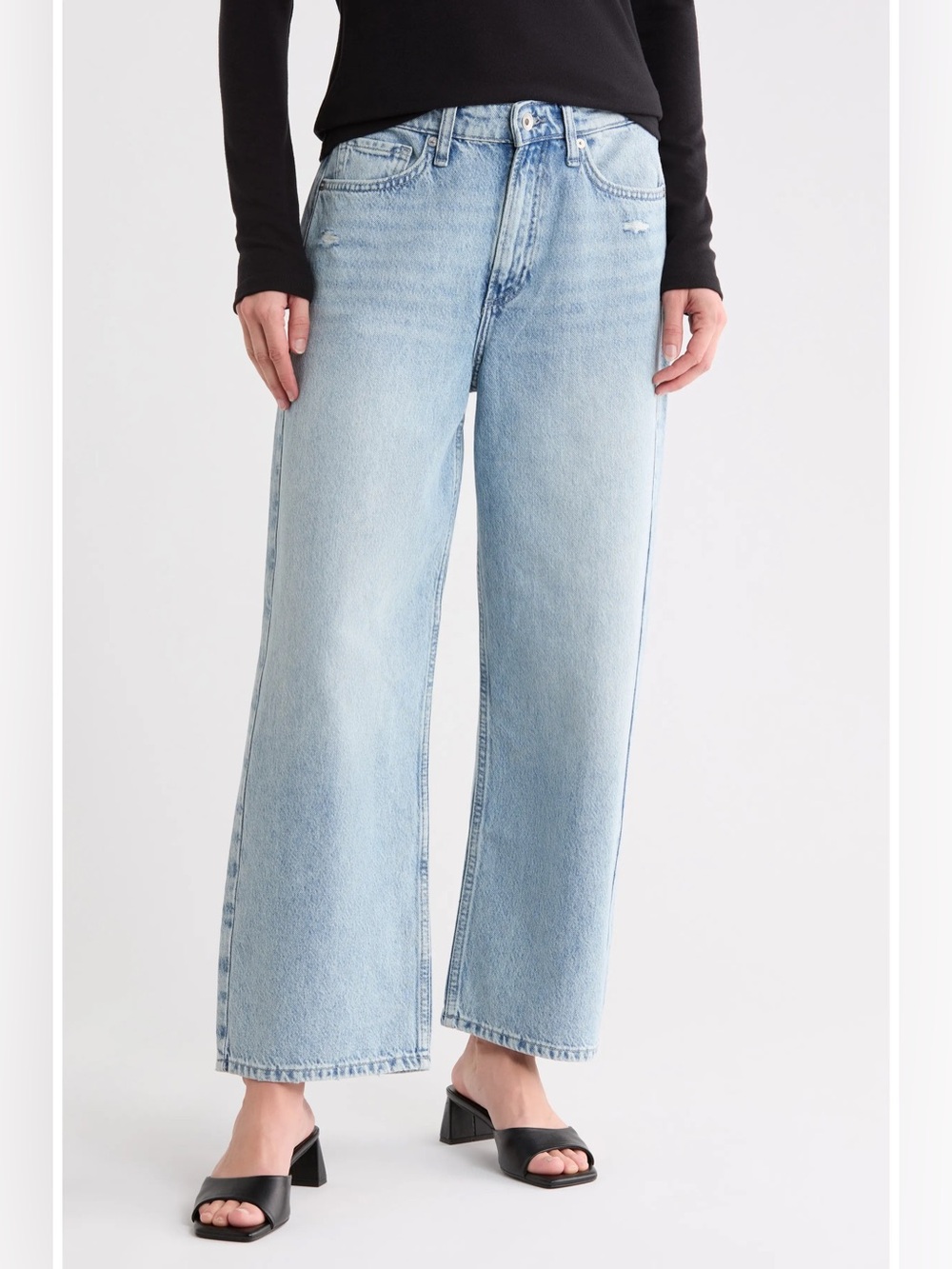 Rag and Bone Lori Mid Rise Crop Jean Oconee Light Wash 30 Cotton Wideleg